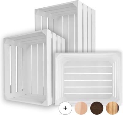 Creative Deco 3 x Natuurlijke Houten Kist Witte | 50 x 40 x 30 cm | Houten Mand Ideaal voor Opslag Cadeau Decoratie DIY Ambachten | voor Documenten Speelgoed Gereedschap