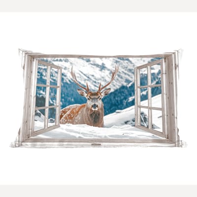 Sierkussens - Kussentjes Woonkamer - 50x30 cm - Hert - Winterlandschap - Natuur - Dieren - Doorkijk - Bergen