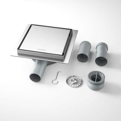 Dailygoods - Afvoer douche - Roestvrij staal - Duurzaam en modern - 15 x 15 cm - Douchegoot met sifon en haarfilter - Geschikt voor badkamer - Zilver