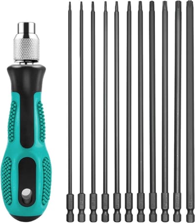 Complete Torx Schroevendraaierset van 12 Stuks, 200mm Lange Bits met Magnetische Bevestiging voor Accuschroevendraaiers - Geschikt voor T6-T40 en 1/4 Hexaansluiting