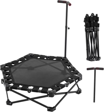 Fitness Trampoline - Indoor Springkussen - Thuis Sporten - Inklapbaar met Handvat - 150 kg - Zwart