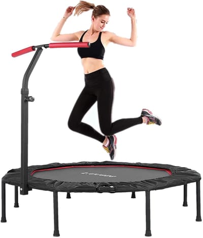 RosaBloom Mini trampoline - Fitnesstrampoline - Rebounder - Opvouwbaar - Verstelbaar Stuur - Tot 150 kg - Indoor Sport - Zwart