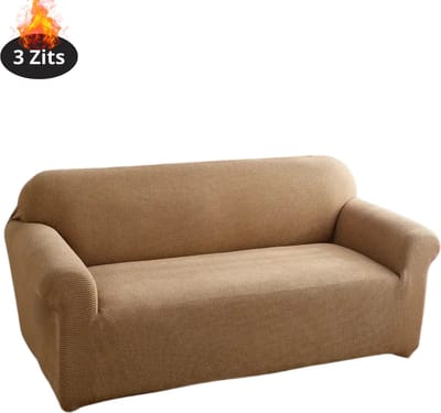 Livano Bankhoes - Bankbeschermer - Stretch - Sofa Cover - Effen - Khaki - 3 Zits