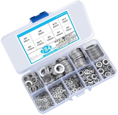 Famanu – Platte sluitringen assortiment 784 stuks roestvrij staal M2 tot M12 voor onderhoud en reparatie