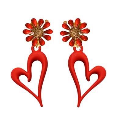 Clip oorbellen- rood- emaille- Daisy -goudkleur- geen gaatje- Charme Bijoux