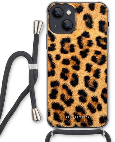 Case Company® - Hoesje met koord geschikt voor iPhone 13 hoesje met Koord - Luipaard - Telefoonhoesje met Zwart Koord - Bescherming aan alle Kanten en Over de Schermrand