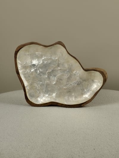 Blitzdeco - Decoratieve Schaal - Dune - Teakhout met Capiz Schelpen - Ivoor - 32cm Uniek