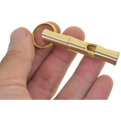 Porte-clés sifflet de sauvetage en bambou en laiton massif et acier inoxydable 304 avec anneaux de 20 mm Porte-clés EDC FOB Fermoir DIY fait à la main
