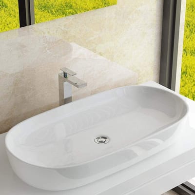 Keramiek Wastafel - Wastafel Ovaal - Badkamer Inrichting - Nano Coating Lotus Effect - 82 x 41 x 13.5 cm