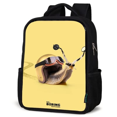 NoBoringSuitcases.com® - Rugzak zwart - Schooltas jongen & meisje - Slak met motorhelm - Rugtas voor school - Boekentas kind - Schoolrugzak - Kinderrugzak