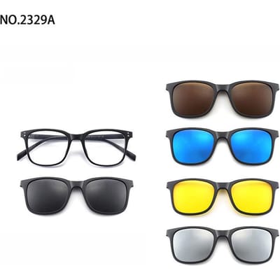 5 Lenzen Magnetische Clip Zonnebril Vierkant Voor Heren Grijs TR90 Frame Op Maat Sterkte Voor Dames Bijziendheid Bril SHOW AS PICTURE black