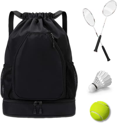Tennisrugzak – Unisex tennistas – Tennisrugzak met grote capaciteit – Sportrugzak – Geschikt voor 2 rackets – Met apart schoenenvak – Tas voor tennis- en badmintonrackets / sporttas – Zwart