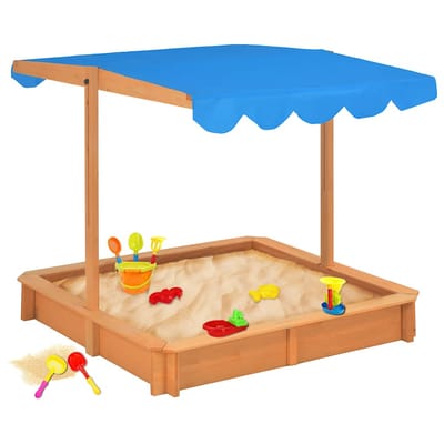 vidaXL Zandbak - Zandbakken - Houten Zandbak - Houten Zandbakken - Zandbak met verstelbaar dak 115x115x115 cm vurenhout