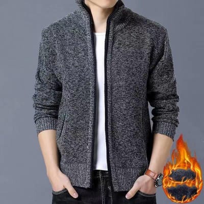 Heren Fleece Dikke Jas Koreaanse Versie Opstaande Kraag Vest Losse Grote Maat Gebreid Rits Top Herfst en Winter Jas met Capuchon L gray
