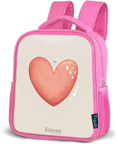 NoBoringSuitcases.com® - Rugzak roze - Schooltas meisjes - Rood hart op een beige achtergrond - Kinder rugtas meisje - Boekentas kind - Kinderrugzak voor school - Schoolrugzak