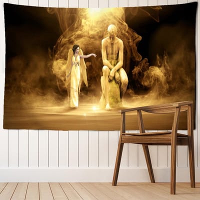 Art Thinker Wandkleed Abstract Psychedelisch Hekserij Mystiek Hippy Tapijt Huisdecoratie Achtergronddoek 95x70cm brown