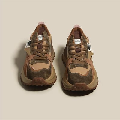 Wafel dikke zool Forrest Gump schoenen Dames Lente Nieuwe Retro Kleur Matching Casual Sport All-match Oude schoenen 35 brown