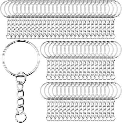 120 stuks 25 mm sleutelring met ketting sleutelhanger ringen met splitringen voor sleutels handwerk, doe-het-zelf, sieraden maken, roestvrij metaal voor knutselwerk, zelfgemaakte sieraden zilver