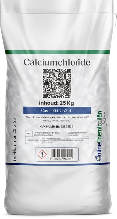 Online chemicalien – Calciumchloride – 25 kg – CaCl2 – Vochtonttrekker – Droogmiddel – Strooizout
