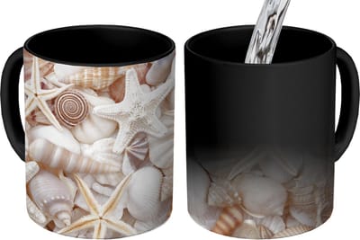 Magische Mok - Foto op Warmte Mokken - Koffiemok - Zeesterren - Schelpen - Strand - Zomer - Magic Mok - Beker - 350 ML - Theemok