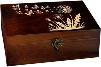 Houten Aandenken Opbergdoos - Geheugen Doos Tarot - Sieraden en Kaarten Opbergen - Vlinder Paardenbloem Patroon
