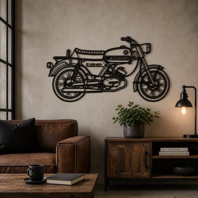 Zündapp KS 50 Wanddecoratie Hout 35 cm – Lasergesneden Motor Wandkunst – Vintage Motorfiets Decoratie – Retro Motor Art – Mancave Garage Woonkamer – Cadeau voor Motorliefhebbers – Klassieke Motor Decoratie
