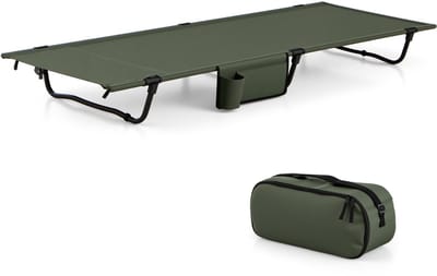 KOMFOTTEU Opvouwbaar campingbed 193 × 70 cm, campingbed met zijvak en draagtas, draagbaar opvouwbaar bed tot 150 kg, campingligbed voor buiten, kamperen, reizen (groen)