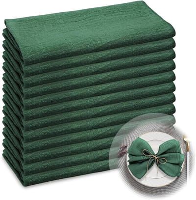 Famanu – Set van 12 katoenen stoffen servetten van 42x42 cm, rustieke dinerservetten met franjes, ideaal voor bruiloften en feestdecoratie