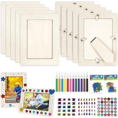 10 stuks houten fotolijsten 20 x 15 cm - Doe-het-zelf knutselset met glitterstenen en 3D-stickers