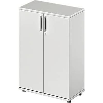 Draaideurkast TETRIS WOOD – B 800 x D 421 x H 1160 mm (hoogte inclusief glijders) – 3 OH - lichtgrijs – ons merk Schäfer Shop Genius