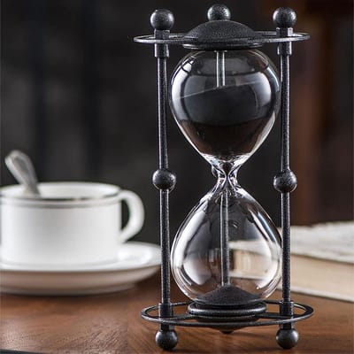 Zandloper Timer - Zandklok Decoratie - Tijd Management - Handgemaakt Glas - 15 Minuten - Zwart Zand