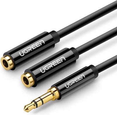 UGreen audio splitter 1x Male naar 2x Female 3.5mm audio jack (geen microfoon) zwart 25cm