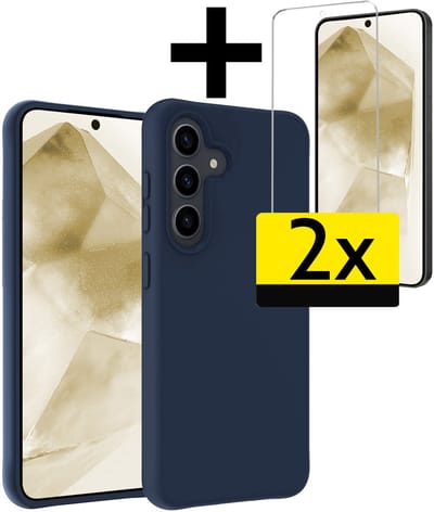 Hoesje - Met 2x Screenprotector - Geschikt voor Samsung Galaxy A56 - Sterk & Shockproof - Back Cover - Siliconen Case - Telefoon Hoes - Telefoonhoesjes - Donkerblauw
