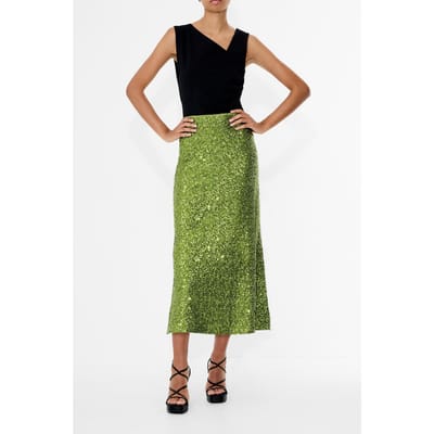 French Connection Elena Sequin Midi Skirt Winter Olive Green Maat: XS | Midi Rokken Outlet | Dames | Groen