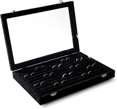 Ringen en Oorbellen Organizer met Duidelijk Deksel - 10 Slots Fluwelen Lade-insert voor Sieradenopslag en Presentatie - Perfecte Cadeau voor Meisjes