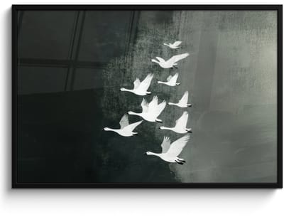 Poster in lijst - Fotolijst 120x80 cm - Posters - Vogel - Japandi - Groen - Posterlijst zwart - Decoratie - Wanddecoratie woonkamer - Muurdecoratie slaapkamer