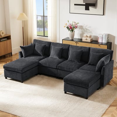 MODFU Modulaire Hoekbank - U- En L-Opstelling - Modern - Voor Woonkamer - Chenille - Grijs - 278 x 161 x 81 cm