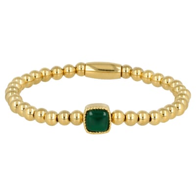 My Bendel - Goudkleurige Elastische Damesarmband met Green Agate Edelsteen - met Luxe Cadeauverpakking | Sieraden Voor Dames | Maat S