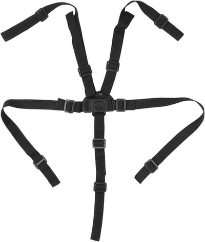 Verstelbare Veiligheidsriem voor Kinderwagen en Autostoel - 5-Punts Beveiliging, Nylon en Plastic, Zwart