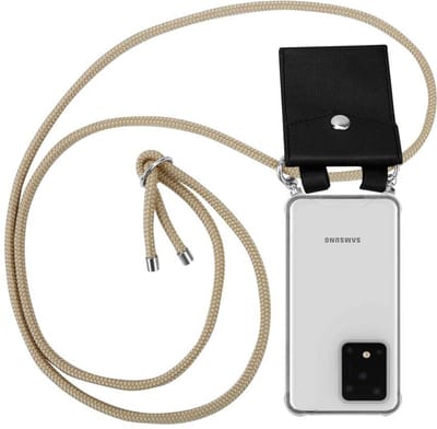 Cadorabo Hoesje geschikt voor Samsung Galaxy S20 ULTRA in GLANZEND BRUIN - Silicone Mobiele telefoon ketting beschermhoes met zilveren ringen, koordriem en afneembaar etui