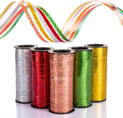 Cosensi- Decoratieband Glinsterend - Cadeaulint - Polyband - Knutselen - Ballondecoraties - Geschenkverpakking - Set van 5 kleuren (91m per rol) - Geschenkband
