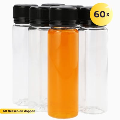 60 x Sapfles Plastic 75 ml - Rond - PET Flessen met Dop- PET Kunststof BPA-vrij - Plastic Flessen Navulbaar - Met Dop - Lege Flessen - 60 stuks