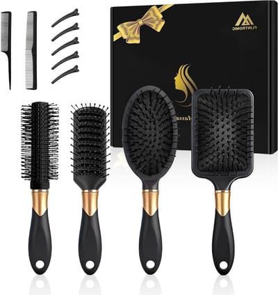 11-delige Krulborstel Set, 4-in-1 Antistatische Stylingborstel, Voor Nat en Droog Haar, Geen Trekking, Hoofdmassager voor Trendy Krullende Hairstylen, Zwart