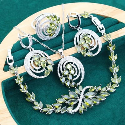 Bruids Luxe Sieraden Oorbellen Open Ringen Armband Set Ketting AAA Zirkoon Set Sieraden gray