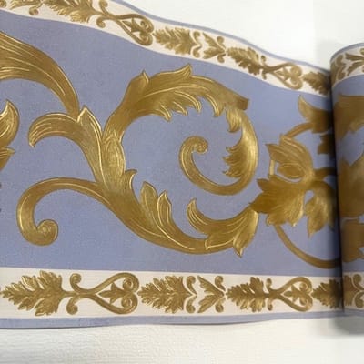 Behangrand blauw met goude bladeren Klassiek Rasch 457117