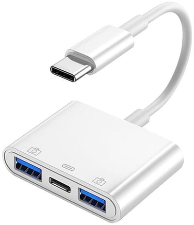 3 IN 1 USB-C naar 2X USB Female + USB-C Female - adapter kabel connecor - voor o.a. telefoon en laptop - wit