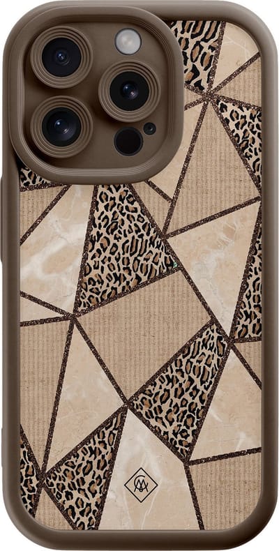 Casimoda® hoesje - Geschikt voor iPhone 14 Pro - Leopard Abstract - Effen telefoonhoesje met lensbescherming - Siliconen/TPU - Backcover - Bruin/beige