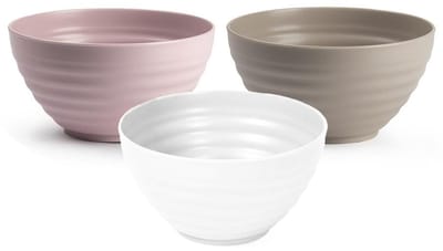 Plasticforte onbreekbaar servies kommetjes - schaaltjes - 9x stuks - roze/wit/beige - kunststof - 15 x 8 cm - Camping - Keuken