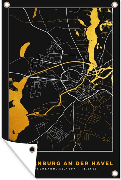 Muurdecoratie Brandenburg An Der Havel - Stadskaart - Kaart - Plattegrond - Goud - Duitsland - 120x180 cm - Tuinposter - Tuindoek