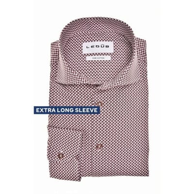 Ledûb Overhemd Extra Long Sleeve Mini Squares Pattern Pure Cotton Mouwlengte 7 Donker Rood / male